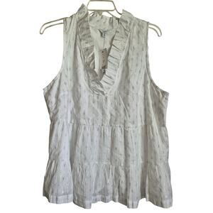Crown & Ivy Women Shirt White Lined Metallic Size 2X  Peasant Cottage Fairy NWT